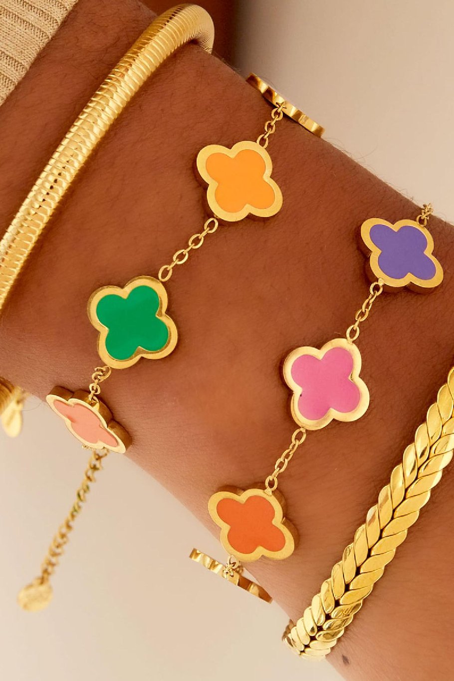 Bracelet with 5 clovers Silver Color Stainless Steel Picture2